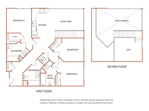 Floor plan for 3 beds, 2.5 baths, 1373 sqft